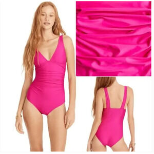 NWT J. Crew Ruched V Neck One Piece 10 Swimsuit Fuchsia Pink J.Crew BC116 Swim